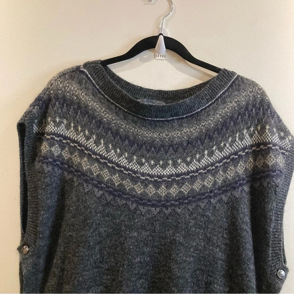 CASSIS Sz M/L Merino Mohair Side Buttons Pockets Fair Isle Style V-Neck Tunic - Picture 2 of 6